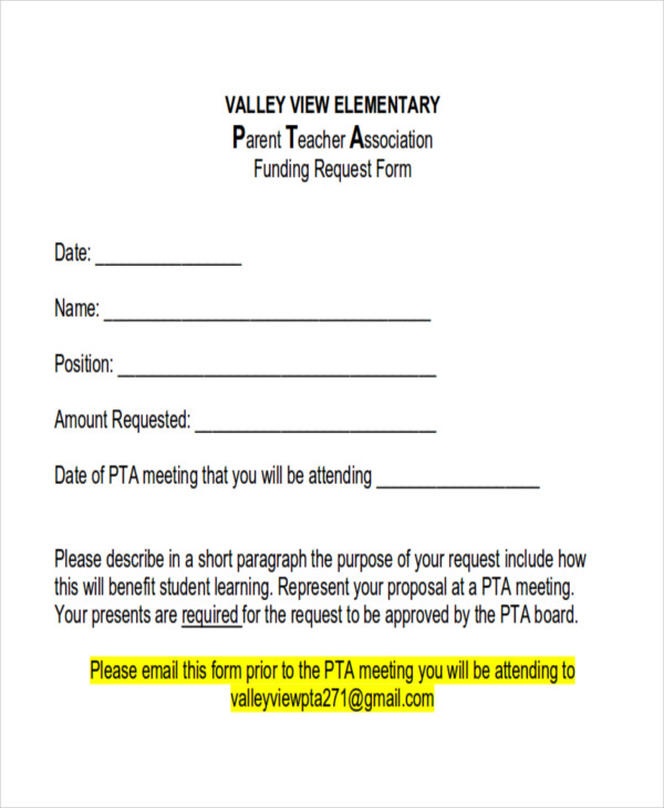 pta funding request form to download