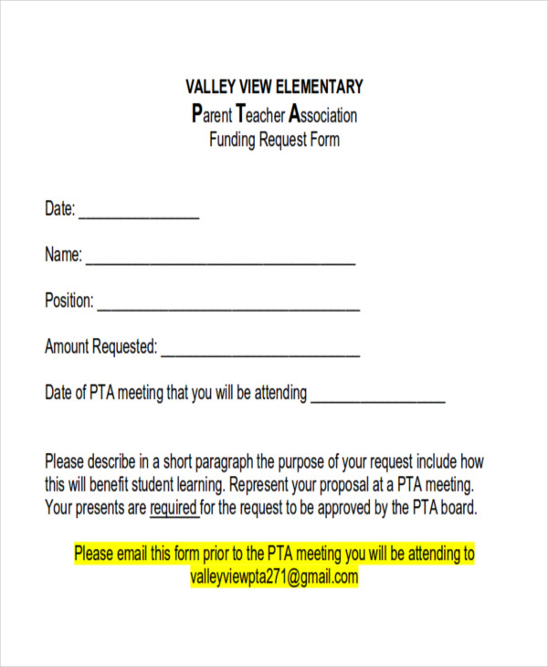 example check request form 10 Sample PDF Funding  in Word,  Request Examples Form