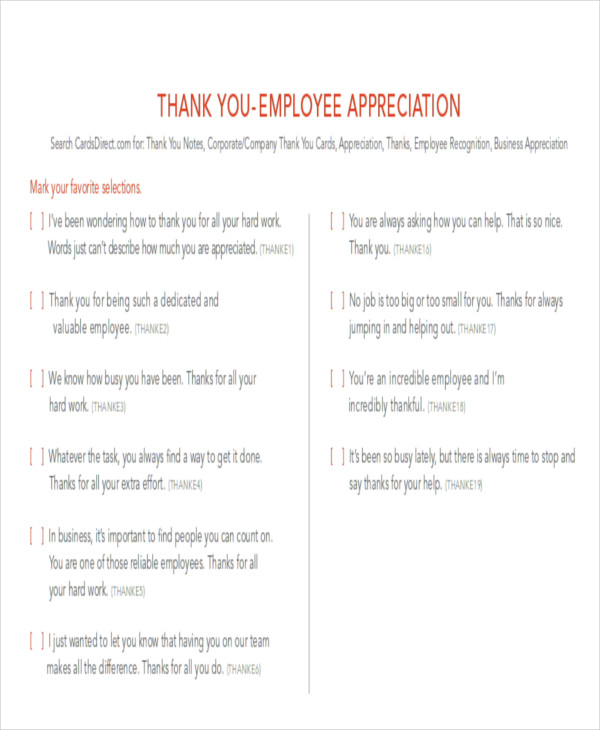 thank you note from employer to employee