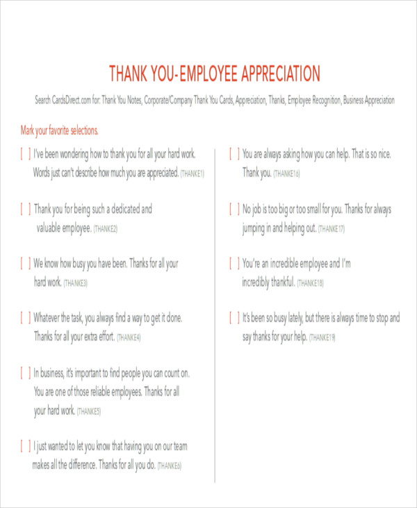 Examples Of Thank You Notes For Staff