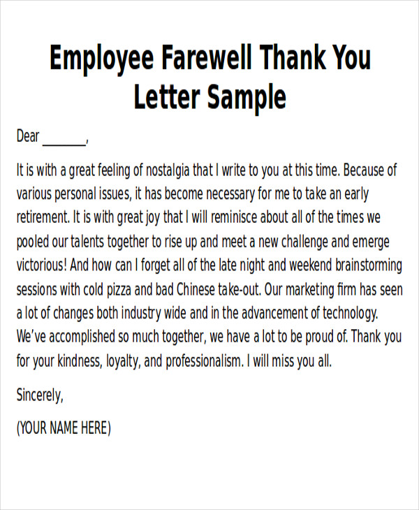 FREE 11 Employee Thank You Letter Samples In MS Word PDF