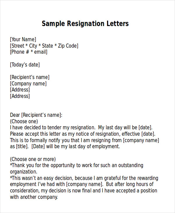 New Job Resignation Letter Template Sample Resignation Letter