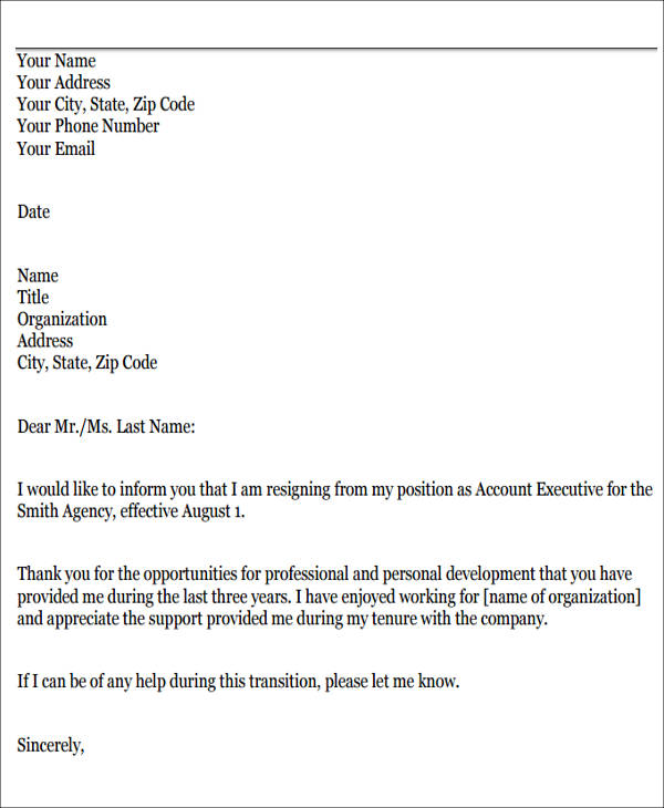 Personal Reason Sample Resignation Letter