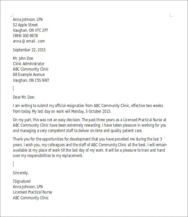 Resignation Letter 2 Week Notice Nurse from images.sampletemplates.com