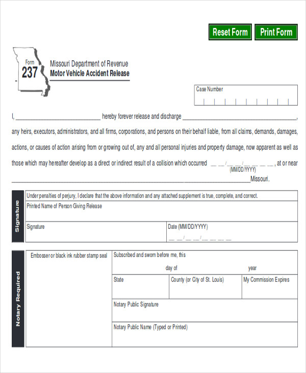 auto property damage release form example