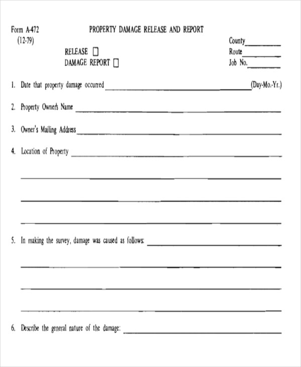 standard property damage release form