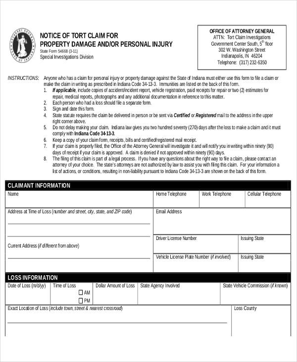 personal property damage release form