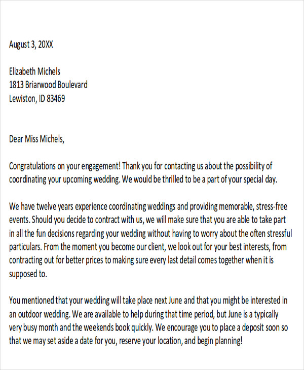 sample wedding event proposal letter