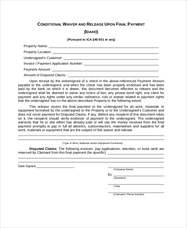 construction waiver and release form