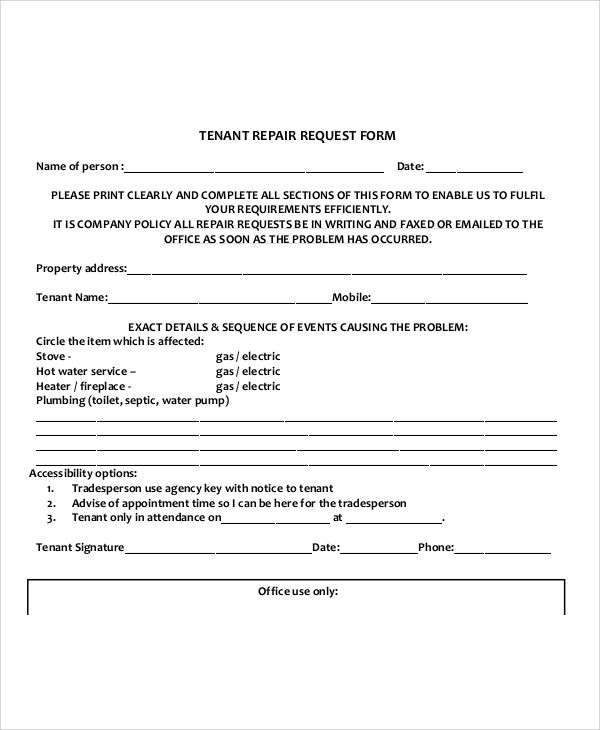 Tenant Maintenance Request Form Template Great Professionally Designed Templates