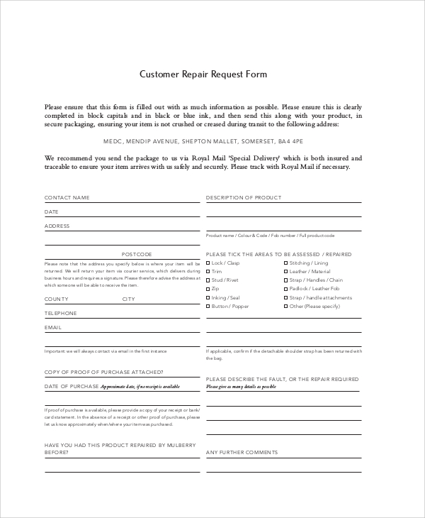 customer repair request form1