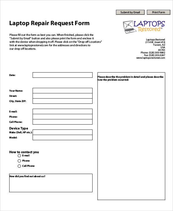 laptop repair request form