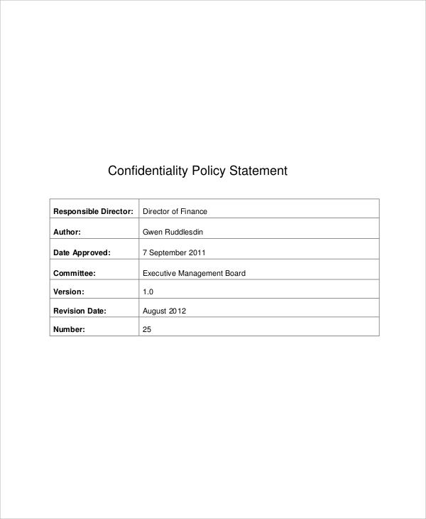 confidentiality policy statement