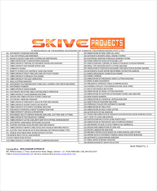 mechanical project list