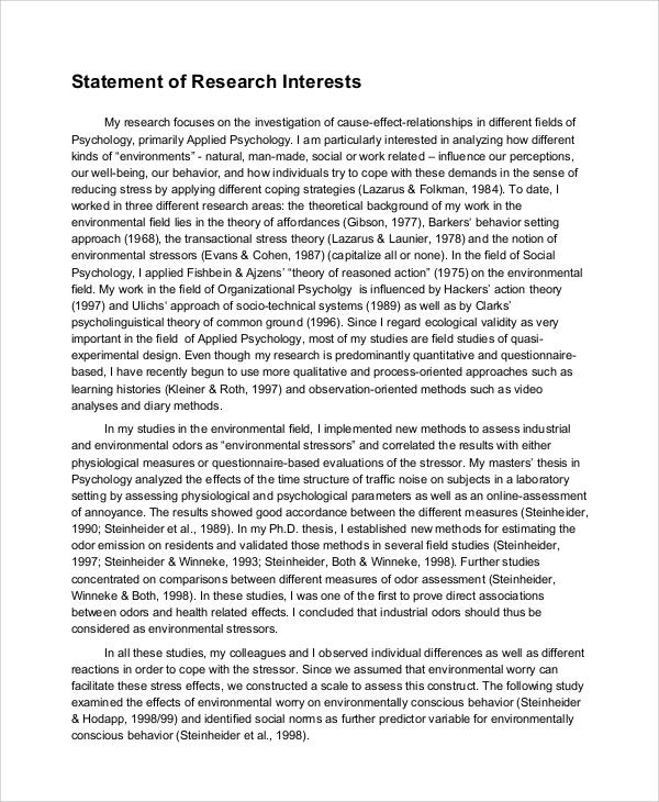 what is a statement of research interest