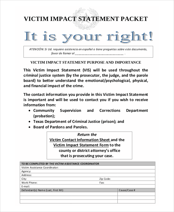 Victim Impact Statement Template