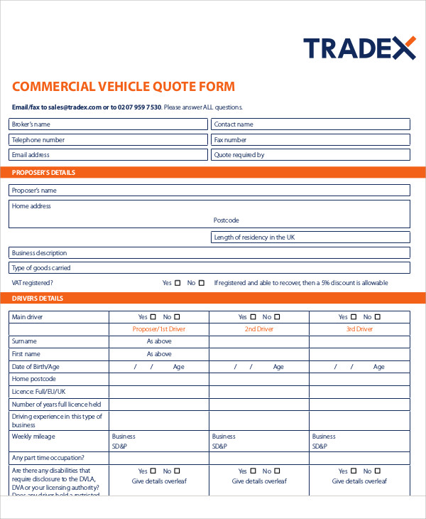 commercial vehicle quotation