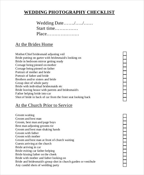 wedding photography checklist example