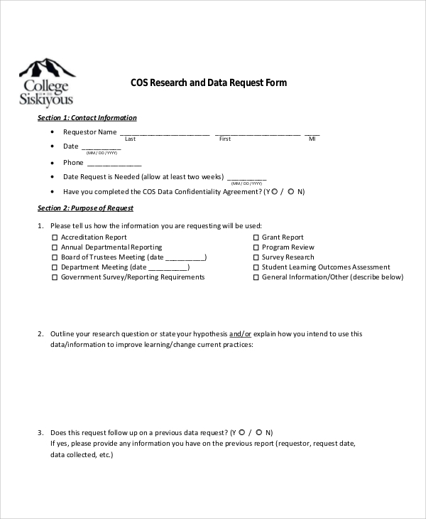 research data request form