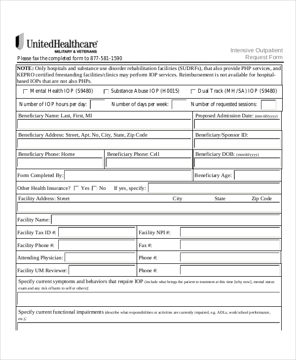intensive outpatient request form