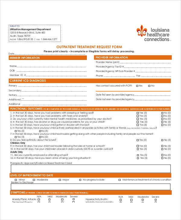 outpatient treatment request form
