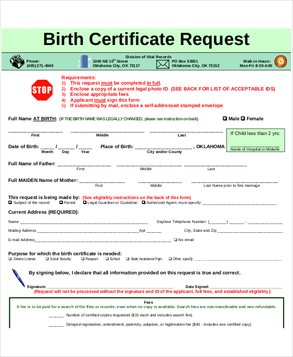 birth certificate request form in pdf