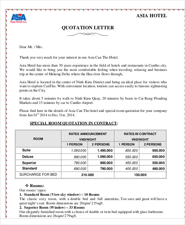 cover letter template za Sample Sample Quotations  Templates 41