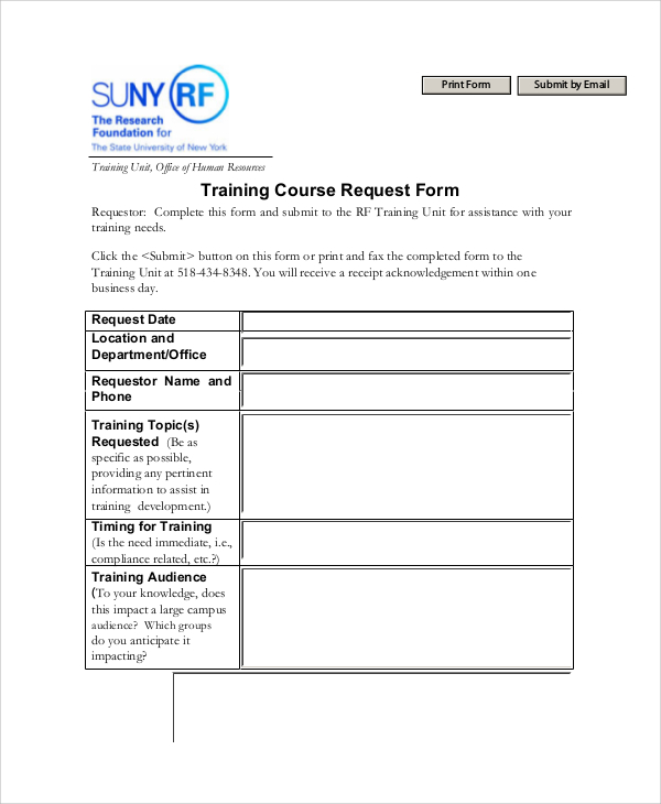 training course request form