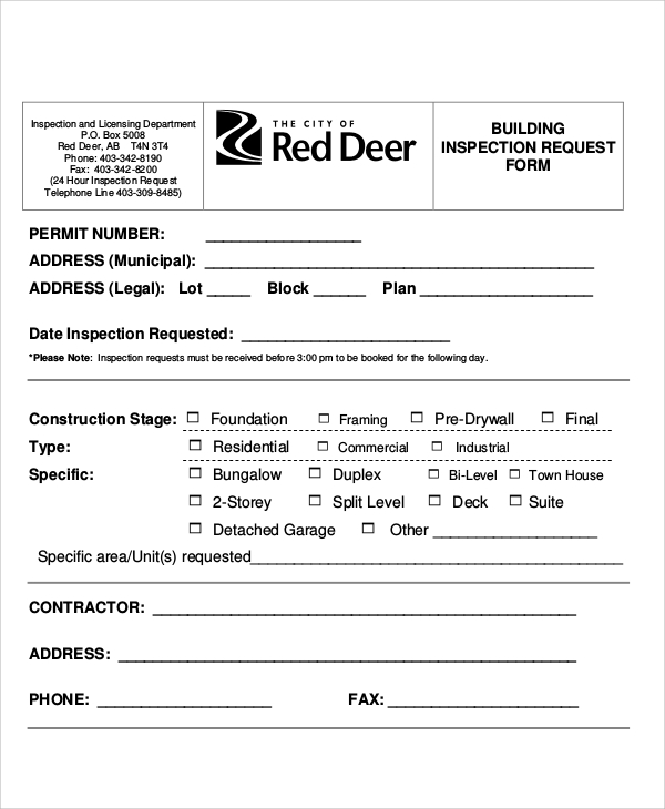building inspection request form
