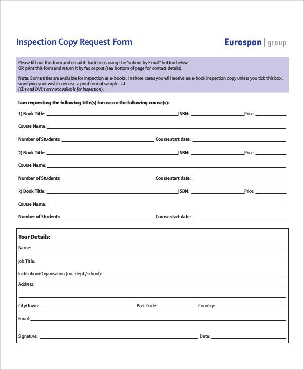 inspection copy request form