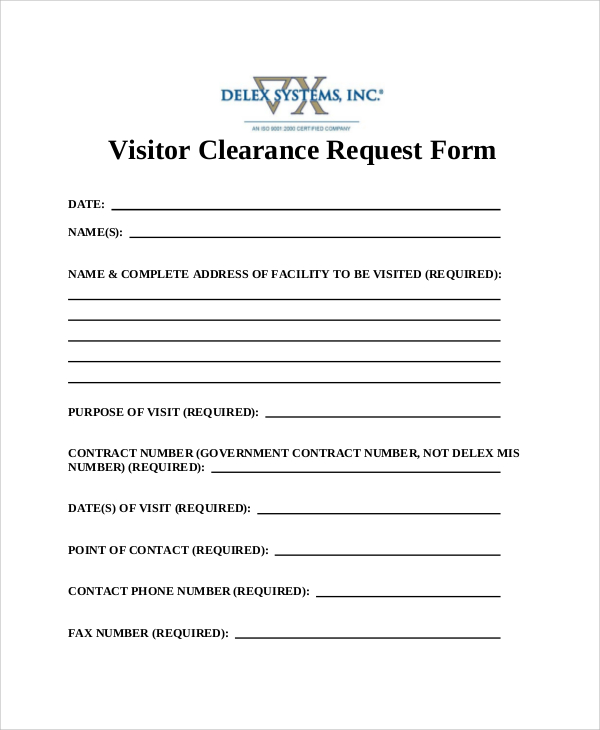 visitors clearance request form