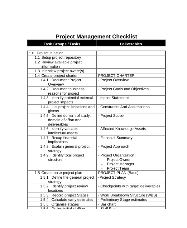 project management task list