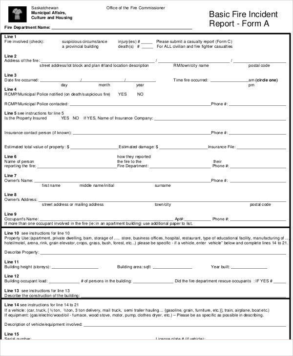 basic fire incident report form