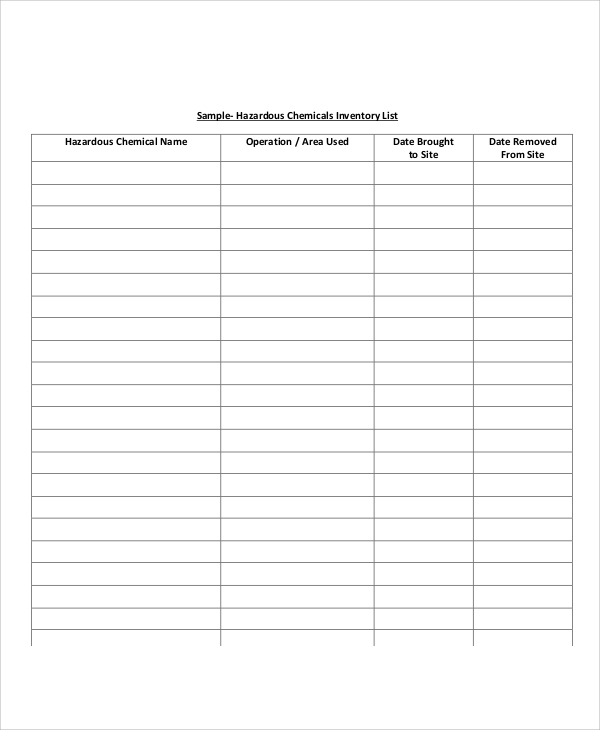 chemical inventory list