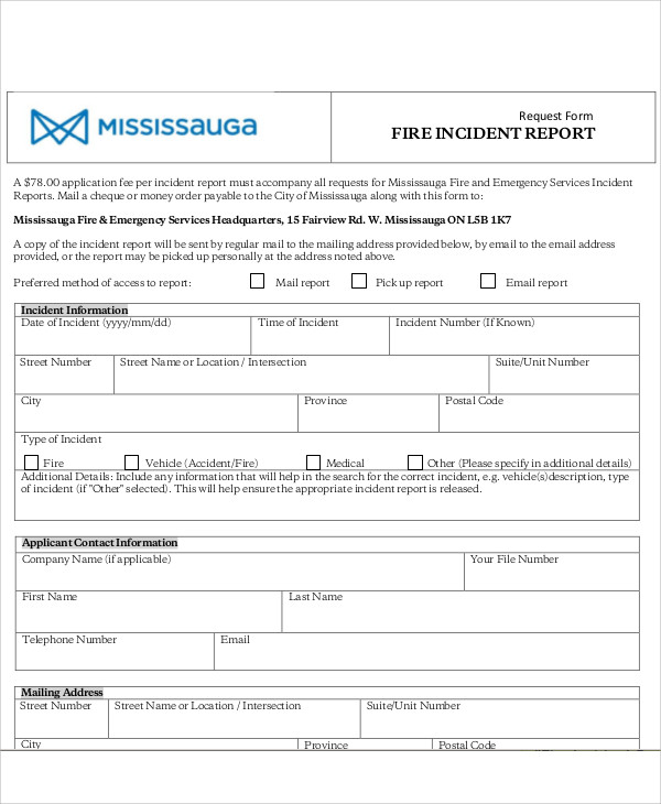 fire incident report example