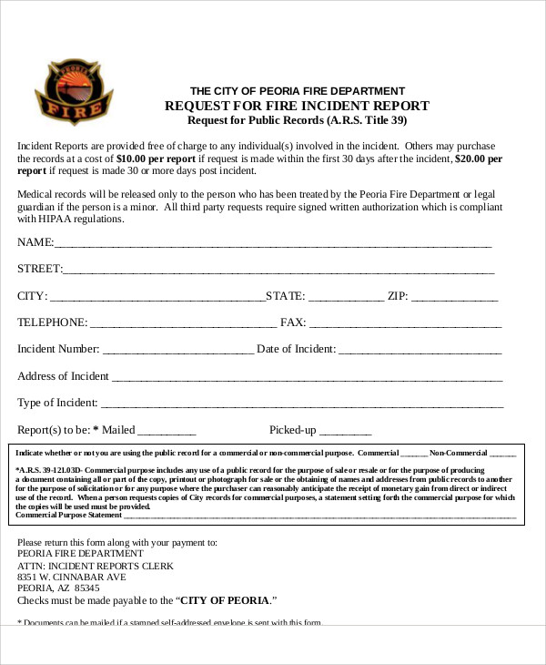 fire incident report request form