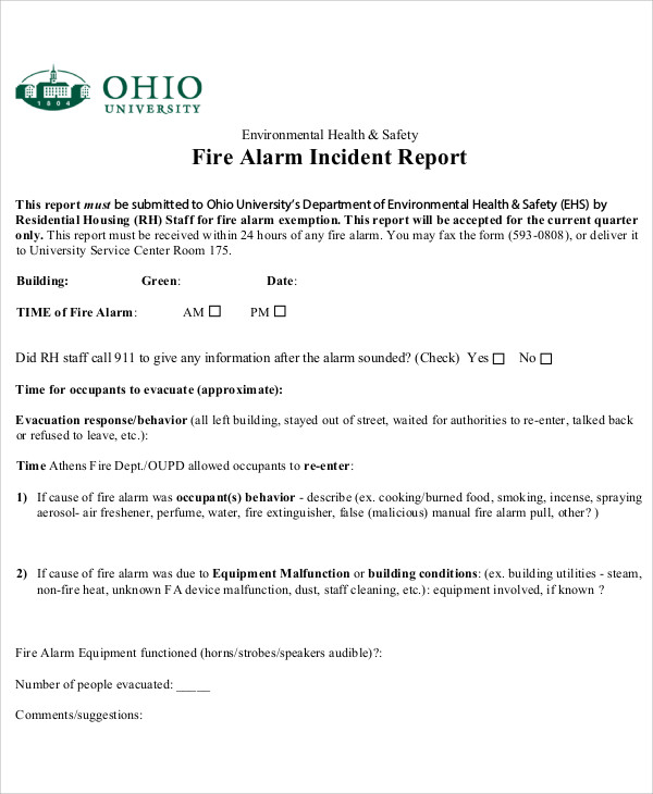 FREE 7 Sample Fire Incident Reports In PDF MS Word