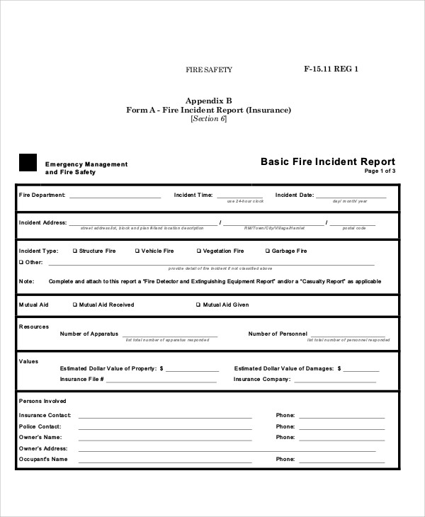 fire incident investigation report sample