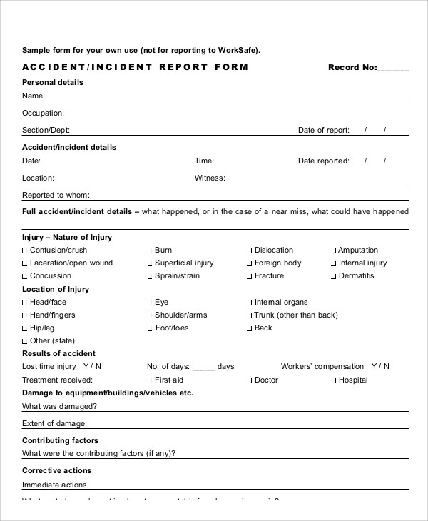 13 Sample Accident Incident Reports Docs PDF Pages