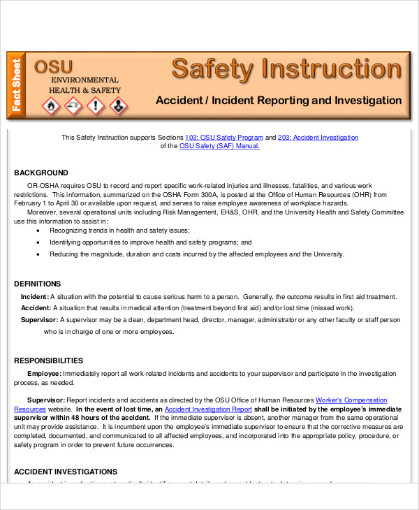 officer accident report safety 8 Safety Report 8 Report Sample. Incident Sample