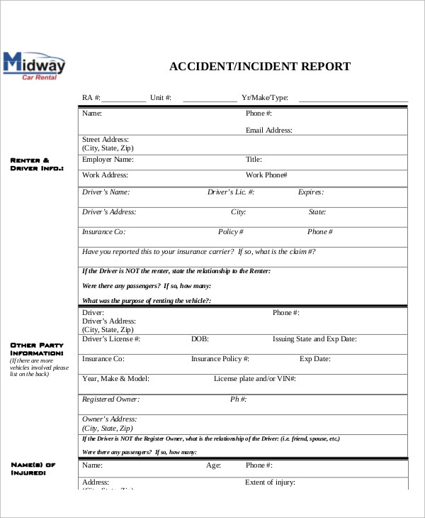 car accident incident report