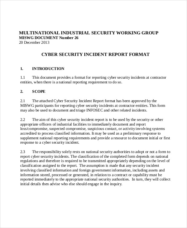 cyber security incident report format