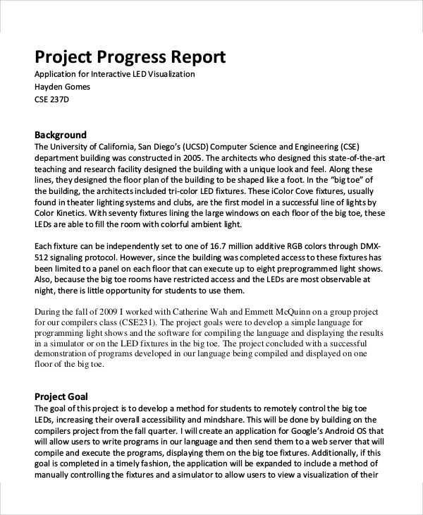 progress report research sample