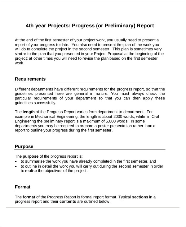preliminary project progress report