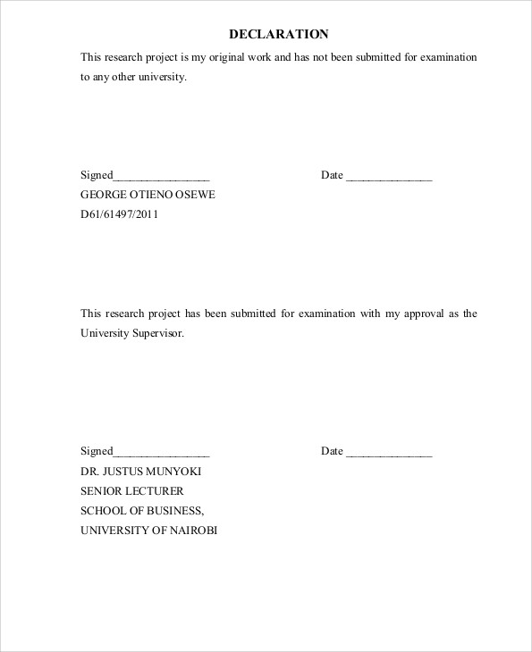 declaration in research paper sample