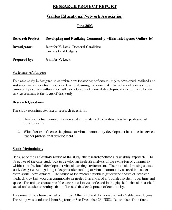 research project report sample