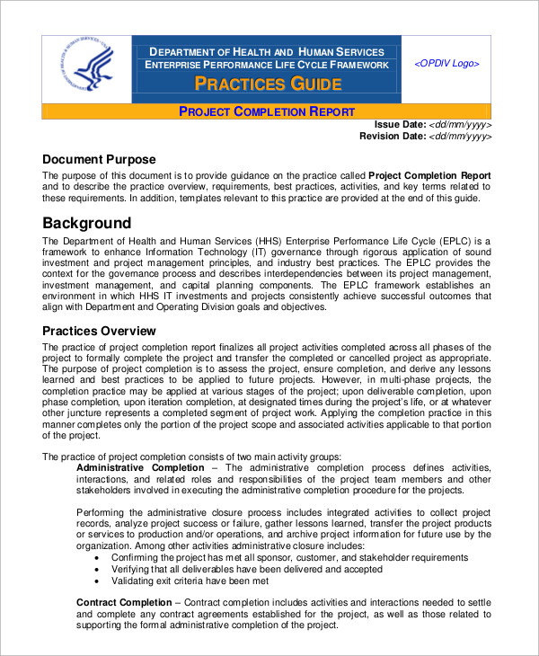 project management completion report