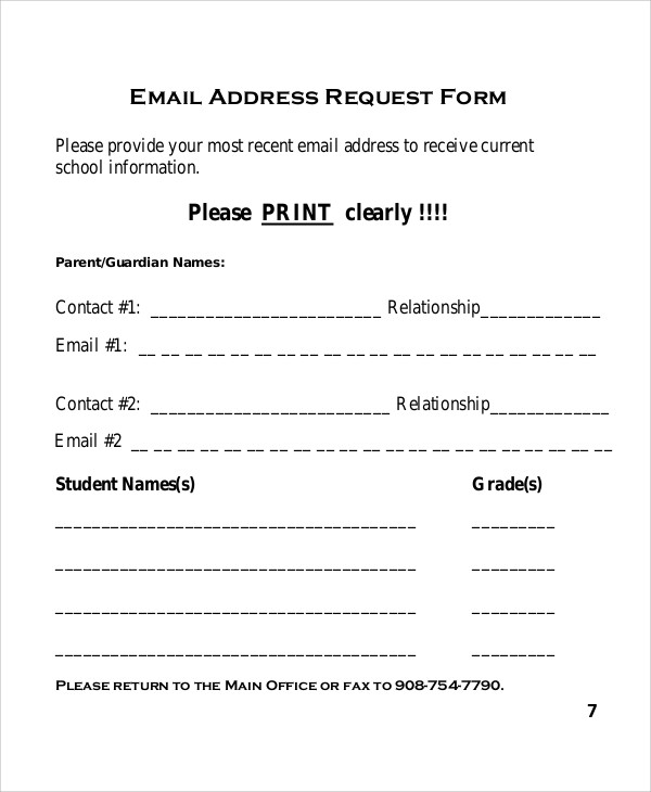 email address request form example