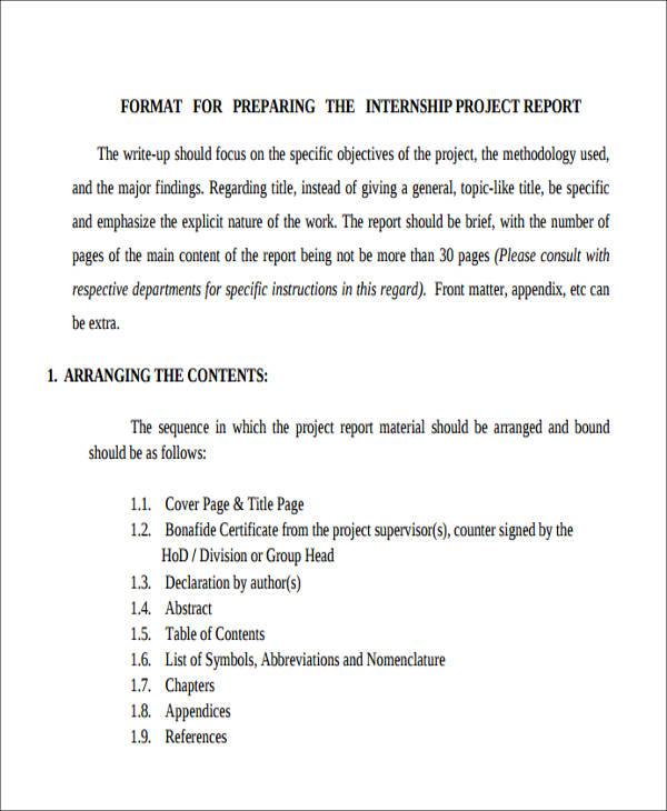 sample internship project report format