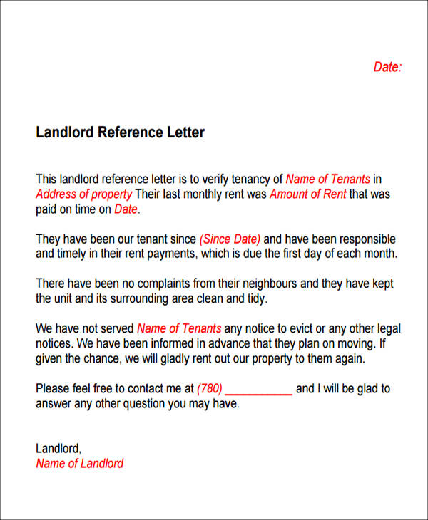 housing reference letter sample